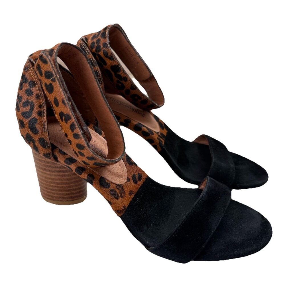 Jeffrey Campbell Leopard Purdy Block Heels Womens size 6.5 Real Fur Sandals